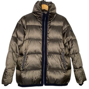 BCBGMaxAzria Metallic Green Quilted Down Puffer Jacket Coat Women Small Gorpcore